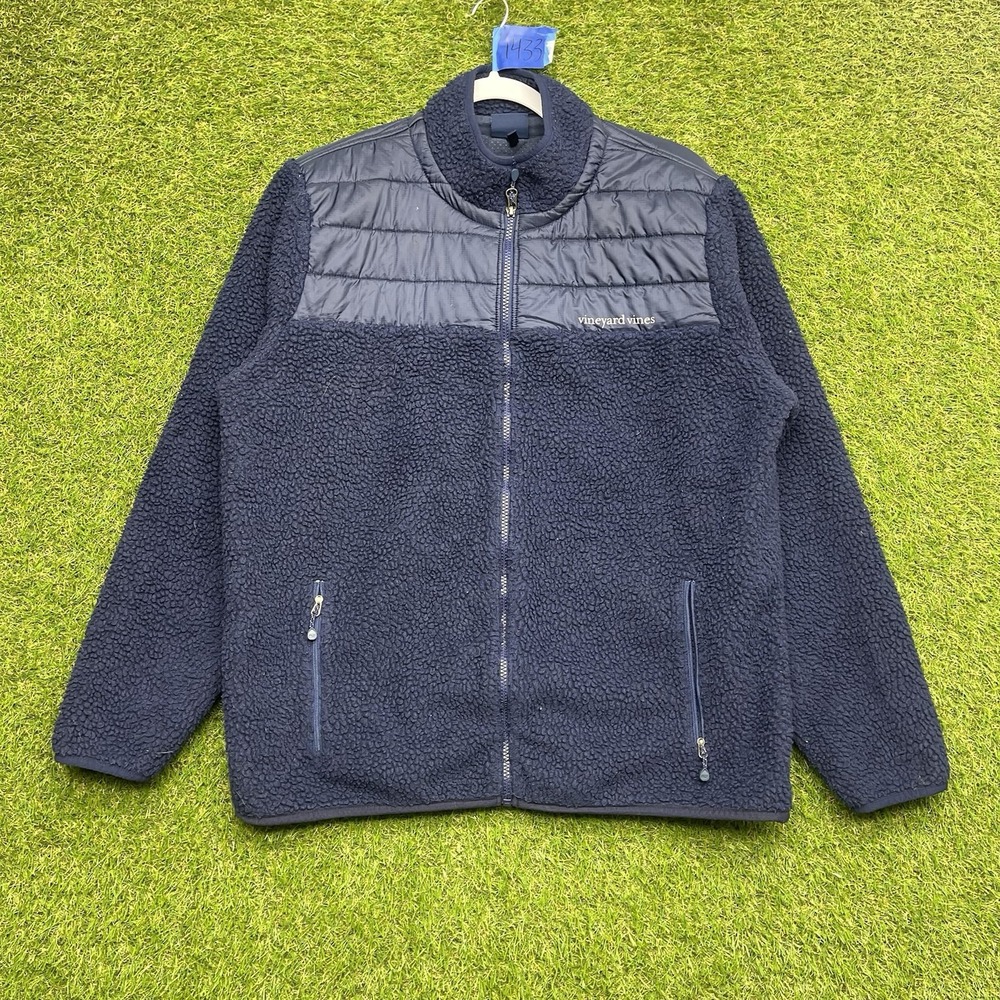 Vineyard Vines Deep Bay Sherpa Jacket Mens Large Blue Zip Up Puffer Outdoor